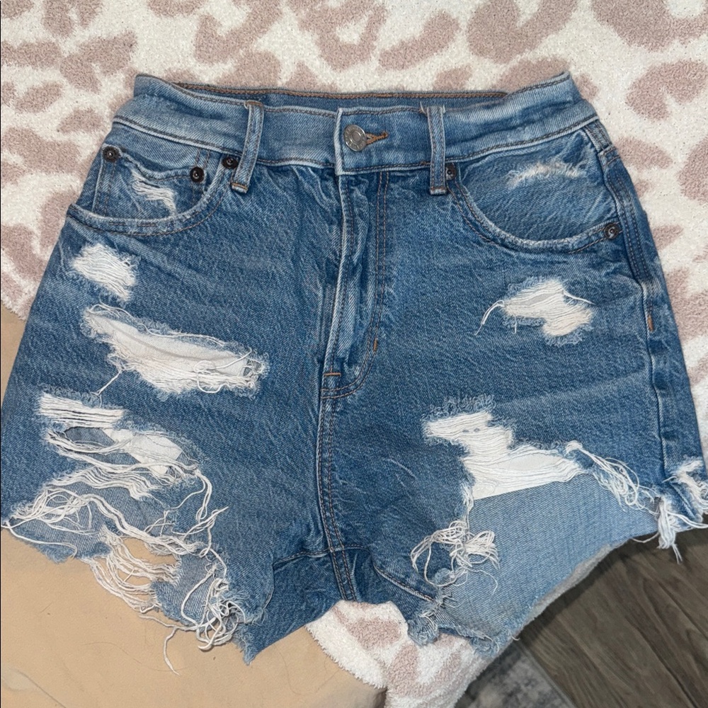 American Eagle Outfitters Blue Distressed Jean Shorts